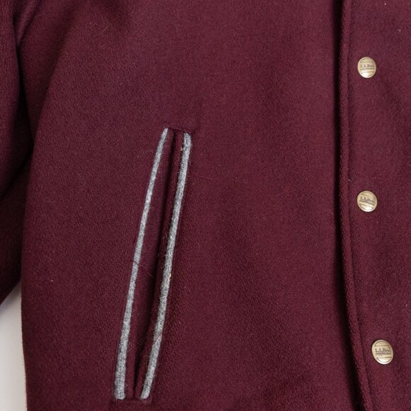 Vintage L.L. Bean Wool Varsity Bomber Jacket Burgundy Unisex Small - Picture 7 of 13